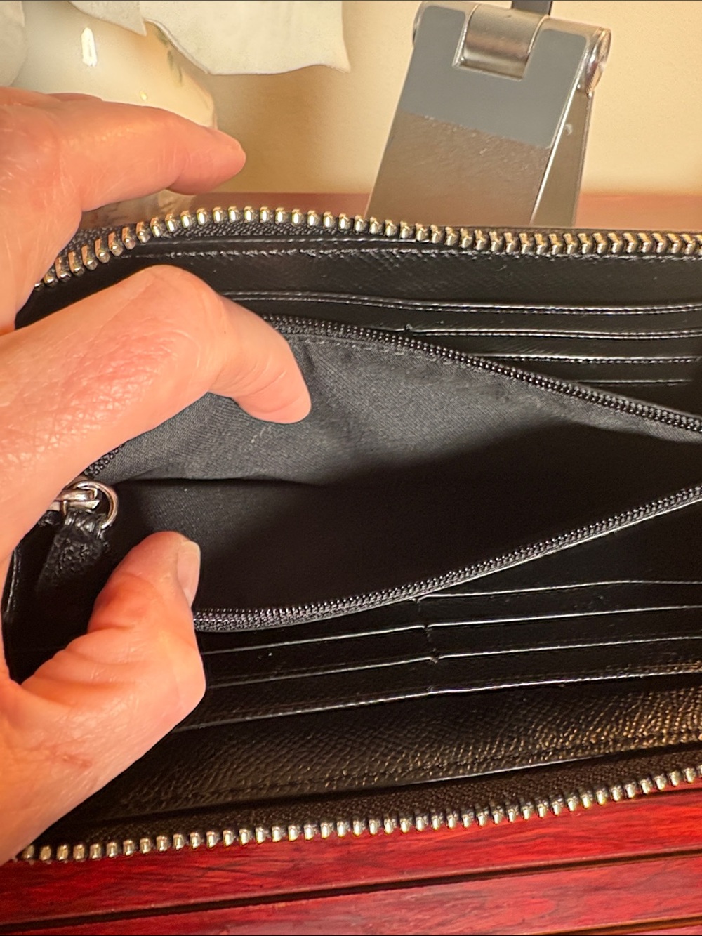 Coach Black and Gray Signature Zip Around Wallet - Picture 7 of 10